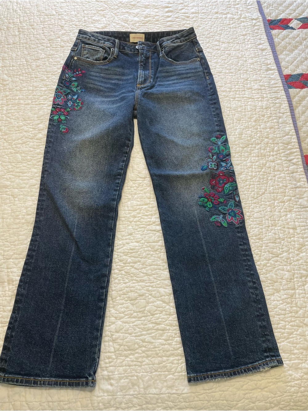 DRIFTWOOD Stella Dark Blue Jeans with Multicolor Floral Embroidery